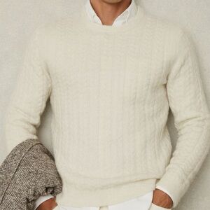 Reiss Minsk Men's Classic Cable Knit Sweater - Cream